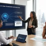 Three people looking how the Agentic AI together with IDIRA framework and IDIRA.chat fuels data & insights to action