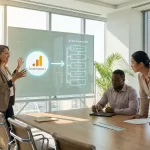 Google Analytics 4 with the IDIRA framework with 3 people in the office working to optimize business outcomes